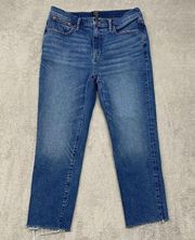 J Crew Jeans Womens 32 Blue Essential Straight Leg High Rise Raw Hem BT019