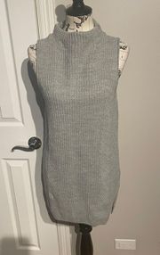 Oversized Knit cable chunky vest top blouse sweater shirt sleeveless sz 6 gray mock high neck