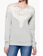 Paige Long Sleeve Lace Trim Eilise Sweatshirt Heather Gray Women's Size Large