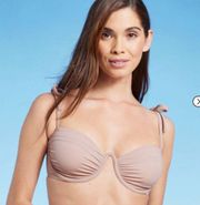 Women's Shoulder Tie Shirred Underwire Bikini Top -  Light Brown