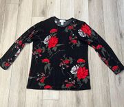 | Black & Red Floral Scoop Neck Sweater Size XL