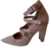 Heels Pink Suede Triple Buckle Straps Pumps Women's Size 39 8.5