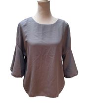 Gray 3/4 Bell Sleeve Keyhole Back Blouse Size Small