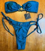 Zaful New  Metal Ring Bandeau Bikini Set Tie Side High Cut