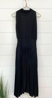 Vici Pleated Smocked Waist Halter Maxi Dress Black Medium