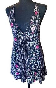 UO Kimchi Blue Mixed print floral dot patchwork plunge halter strappy back tank