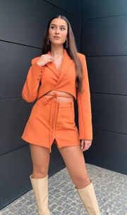 Tangerine Tied Crop Blazer