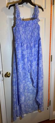 Rue21 Women’s Sz L ROMPER SHORTS Long Dress FLORAL Light Blue NWT MSRP $29.99