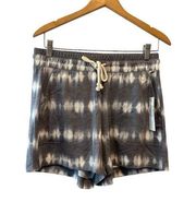 Three Dots Gray & Cream Tie Dye Print Drawstring Shorts—size medium