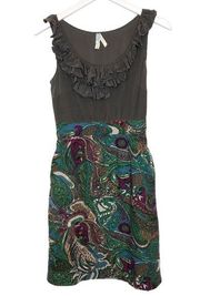 Anthropologie Maeve Seaside Fields Sleeveless Silk Ruffle Paisley Dress Size 2