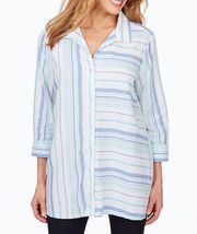 NWOT Foxcroft Santino Stripe Linen Blend Tunic in Blue and White Size 10