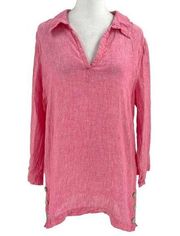 Sigrid Olsen 100% Linen Tunic Top Blouse Button Detail Lagenlook Pink sz Medium