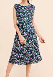 Lauren  Women’s Floral Cap Sleeve Midi Sleeve Dress Black Size 4 NWT