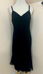 Evan Picone Vintage Y2K Black Slip Dress Beaded 10