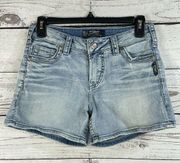 Silver Jeans SZ W26 Tuesday Mid Shorts Distressed Faded Stretch 5-Pocket Zip-Fly