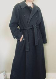 Calvin Klein Black Wool Double Breasted Long Top Coat with Waist Tie Size Large