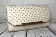 J Crew Claremont Clutch handbag in Cream perforated Leather, gold accents