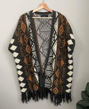 Chicago Fringed Tribal Poncho Cardigan Sweater