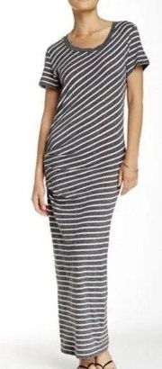 Women's James Perse Striped S/S Ruched Maxi Dress Heather Charcoal Sz 4 (XL) NWT