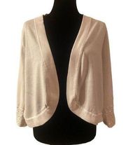 Woman Within Rib Trim Cardigan Sweater with Crocheted Lace Cuffs