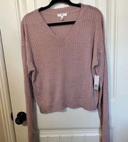 BP Womens Sweater‎ Pink Size 2X Long Sleeve Pullover Ribbed Crop V Neck