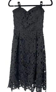 Alya Black Floral Crochet Sweetheart Neckline Sleeveless Dress