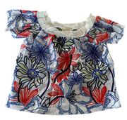 Skies Are Blue Shirt Womens Small White Blue Floral Off Shoulder Anthropologie