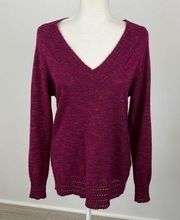 Laura Scott Fuchsia Pink V-Neck Pullover Sweater Size Large