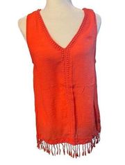 AB Studio Women’s Orange Fringe Hem Tank Top Size Extra Large