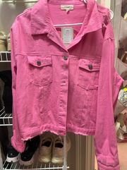 Pink Distressed Denim Jacket 