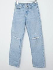 ZARA  Mid-Rise Straight Fit Ripped Distressed Denim Jeans Womens Size 0