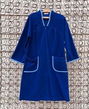 Vintage 70s Vanity Fair blue robe house dress polyester fleece zipper front