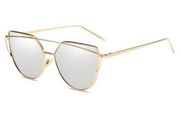 Gray Gold Mirror Flat Cat Eye Metal Sunglasses