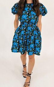 Talulah Tia Floral Cut-Out Dress Indigo Blue Black Size M