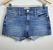 Frame Le Cut Off Denim Blue Jean Shorts Size 25 Raw Hem Medium Wash NWT $184