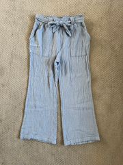 Blue Tie-Waist Paper Bag Pants