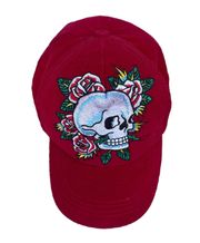 Y2K Floral Skull Embroidered Red Corduroy Hat