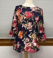 6 // Fair Lady NWT Black Floral 3/4 Sleeve Top