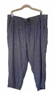 Jones New York Womens Pants 100% Linen Pull on straight leg Blue Lagenlook 3x