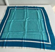 Coach 100% Silk Scarf 21" square Made in Japan Turquoise Aqua White