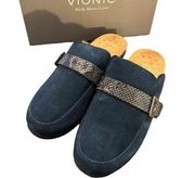 Vionic Darla Mules Suede Leather Navy Blue 9 Wide Slip On NEW In Box