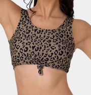 Halara NWT Scoop Neck Leopard Animal Print Tie Up Bikini Top Brown Black Size M