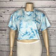 Flirtitude Active NWT Size XL Blue & White Tie Dye Crop Top T-Shirt