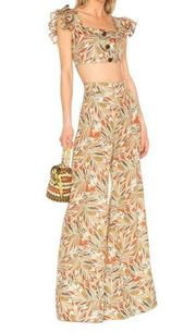 ALEXIS Lush Botanical Motif Reine Top&Adonia Wide Leg Pants Set Rust Women's L