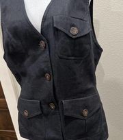 Vintage Black Linen Vest Button Maggie London Size 10 80s Safari