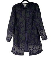 Laura Ashley Black Purple Floral Ombre Tapestry Dual Clasp Closure Jacket Sz M