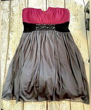 Trixxi Strapless Pink Grey & Black Gown Size Large EUC