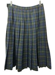 Pendleton Authentic Argyle Tartan Blue Green Plaid Pleated Wool Skirt VTG 16