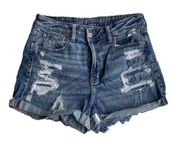 American Eagle Distressed High-Rise Medium Wash Denim Cutoff Mom Jean Shorts