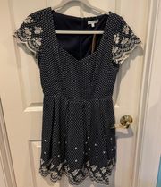 Embroidered Navy Dress NWT